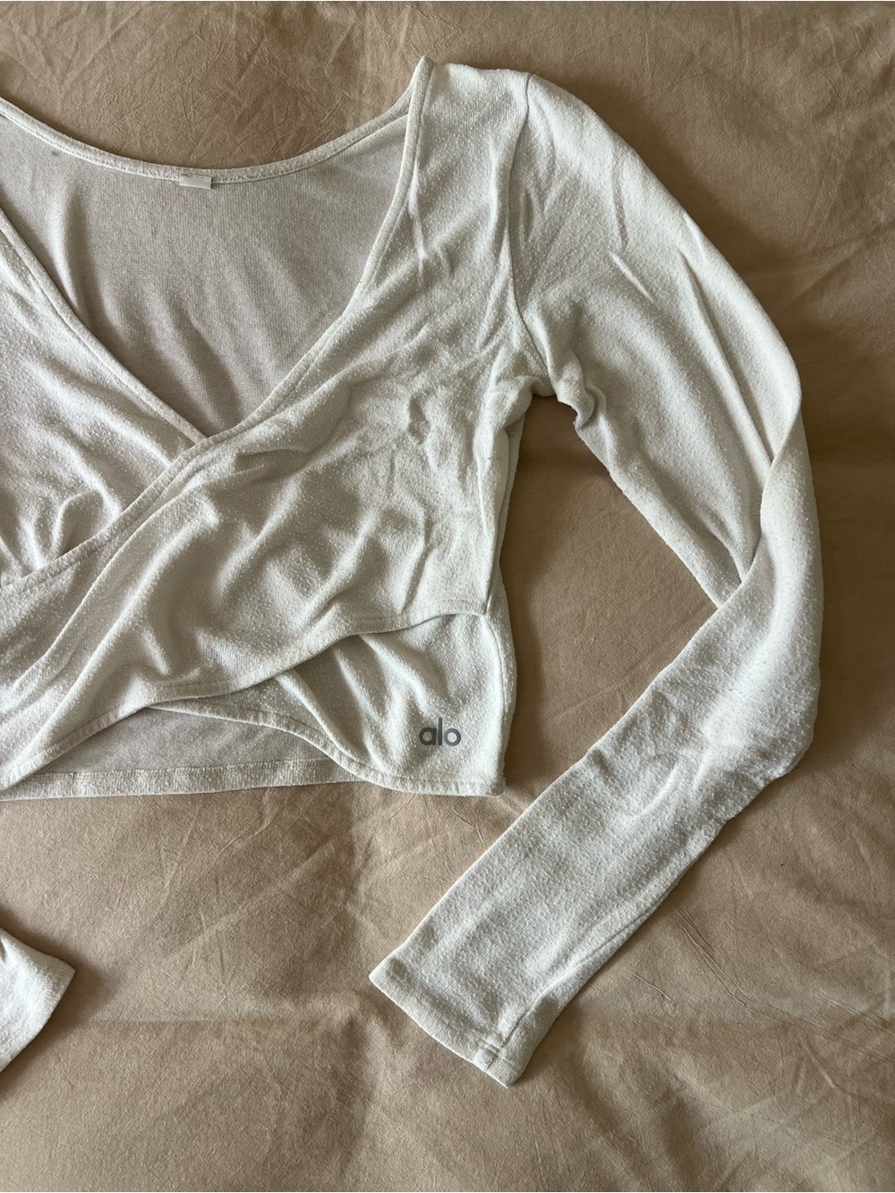 ALO Yoga White Long Sleeve Wrap Crop Top